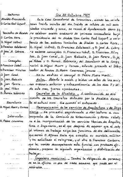 Actes del Ple Municipal, 30/10/1959, Sessió ordinària [Acta]