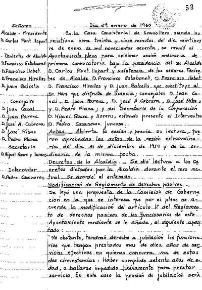 Actes del Ple Municipal, 29/1/1960, Sessió ordinària [Acta]