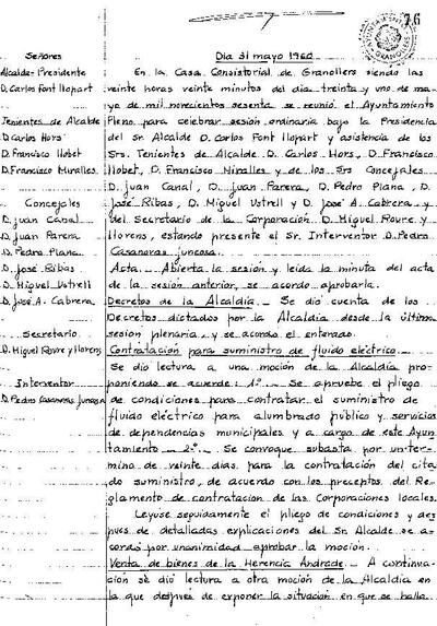 Actes del Ple Municipal, 31/5/1960, Sessió ordinària [Acta]