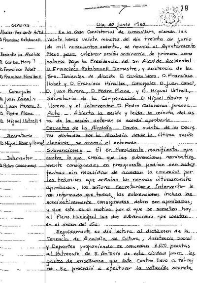 Actes del Ple Municipal, 30/6/1960, Sessió ordinària [Acta]