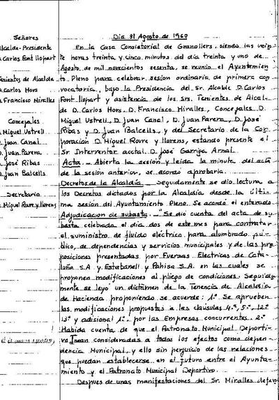 Actes del Ple Municipal, 31/8/1960, Sessió ordinària [Acta]