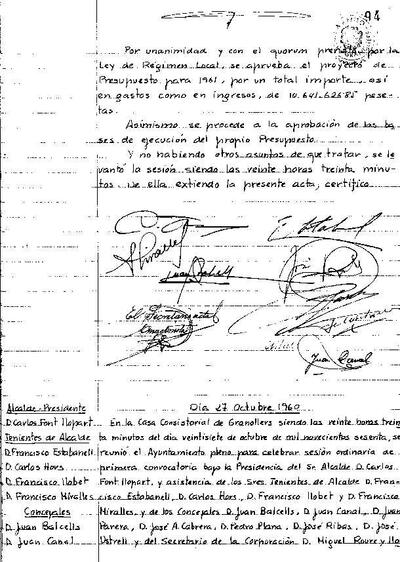 Actes del Ple Municipal, 27/10/1960, Sessió ordinària [Acta]