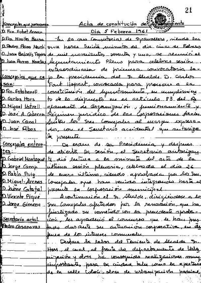 Actes del Ple Municipal, 5/2/1961, Sessió ordinària [Acta]