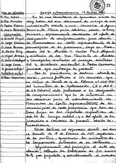 Actes del Ple Municipal, 19/3/1961, Sessió ordinària [Acta]