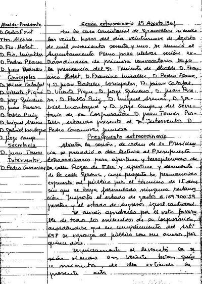 Actes del Ple Municipal, 29/8/1961, Sessió ordinària [Acta]