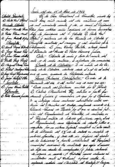 Actes del Ple Municipal, 25/1/1962, Sessió ordinària [Acta]