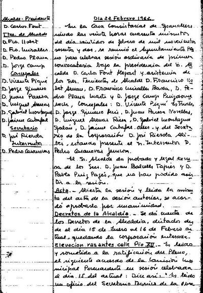 Actes del Ple Municipal, 22/2/1962, Sessió ordinària [Acta]