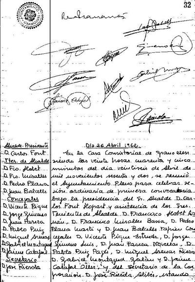 Actes del Ple Municipal, 26/4/1962, Sessió ordinària [Acta]