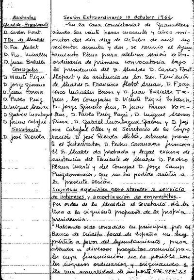 Actes del Ple Municipal, 10/10/1962, Sessió ordinària [Minutes]