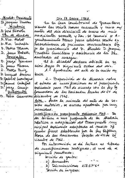 Actes del Ple Municipal, 17/1/1963, Sessió ordinària [Minutes]