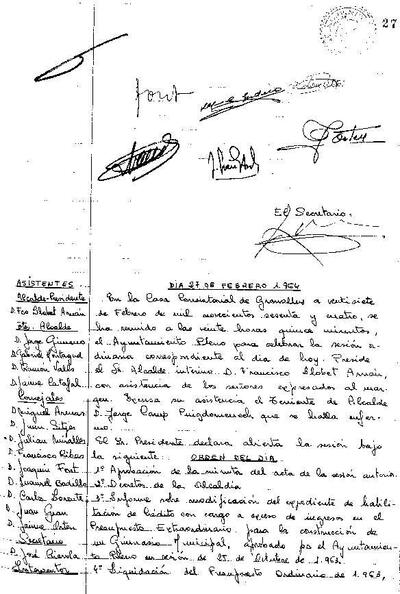 Actes del Ple Municipal, 27/2/1964, Sessió ordinària [Minutes]