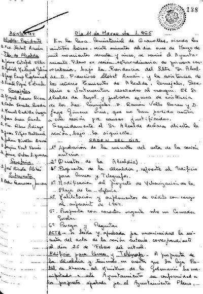 Actes del Ple Municipal, 11/3/1965, Sessió ordinària [Acta]