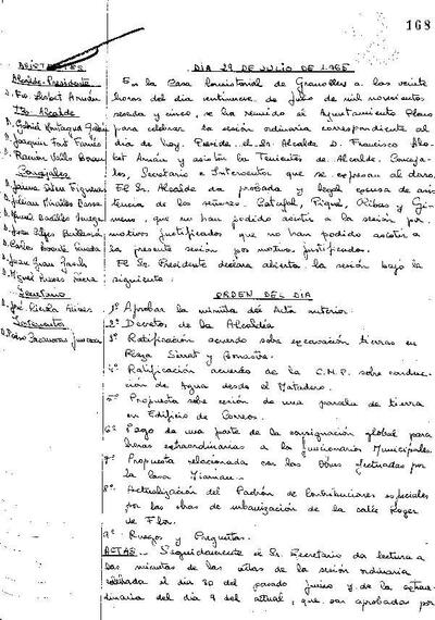 Actes del Ple Municipal, 29/7/1965, Sessió ordinària [Minutes]