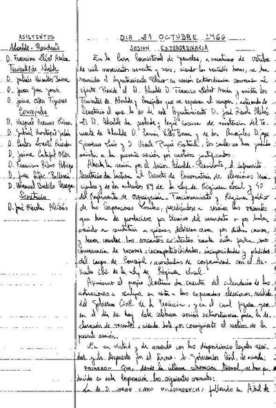 Actes del Ple Municipal, 21/10/1966, Sessió ordinària [Acta]