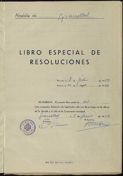 Decrets i Resolucions, 8/6/1959, Diligència [Acta]