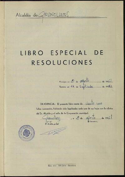 Decrets i Resolucions, 2/8/1961, Diligència [Acta]