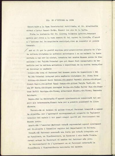 Decrets i Resolucions, 26/10/1934, Sessió ordinària [Acta]