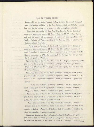 Decrets i Resolucions, 2/11/1934, Sessió ordinària [Acta]