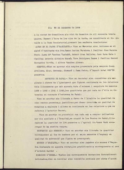 Decrets i Resolucions, 20/12/1934, Sessió ordinària [Minutes]