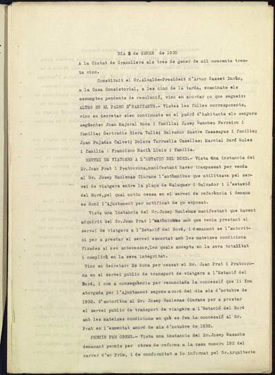 Decrets i Resolucions, 3/1/1935, Sessió ordinària [Acta]
