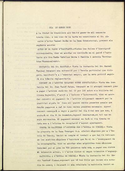 Decrets i Resolucions, 10/1/1935, Sessió ordinària [Minutes]