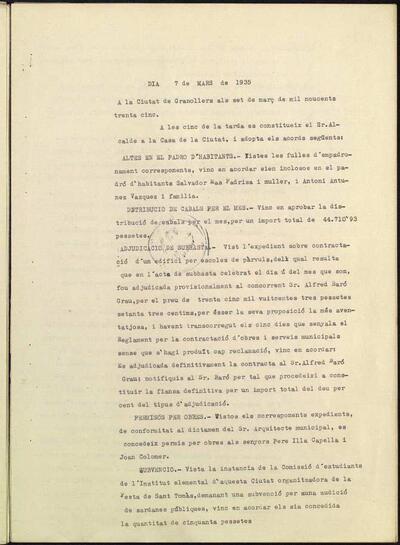 Decrets i Resolucions, 7/3/1935, Sessió ordinària [Acta]