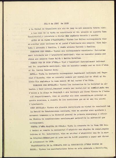 Decrets i Resolucions, 6/6/1935, Sessió ordinària [Acta]