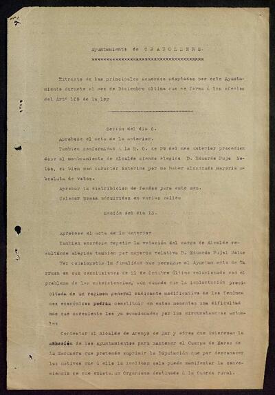 Extractes d'acords del ple, 12/1917, Sessió ordinària [Minutes]