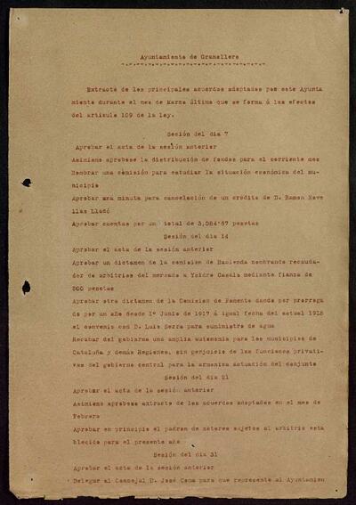 Extractes d'acords del ple, 3/1918, Sessió ordinària [Minutes]