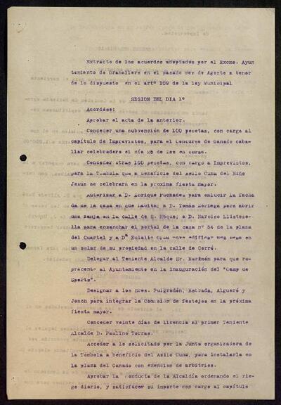 Extractes d'acords del ple, 8/1918, Sessió ordinària [Minutes]