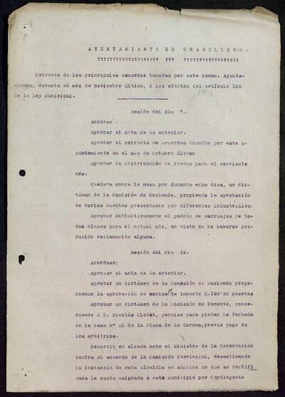 Extractes d'acords del ple, 11/1918, Sessió ordinària [Minutes]