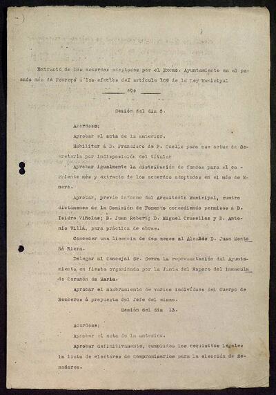 Extractes d'acords del ple, 2/1919, Sessió ordinària [Minutes]