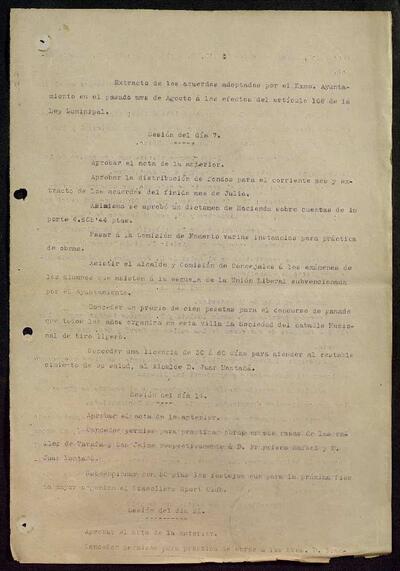 Extractes d'acords del ple, 8/1919, Sessió ordinària [Minutes]