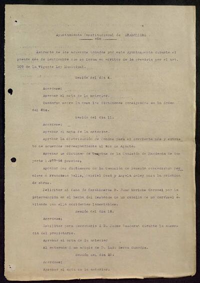 Extractes d'acords del ple, 9/1919, Sessió ordinària [Minutes]