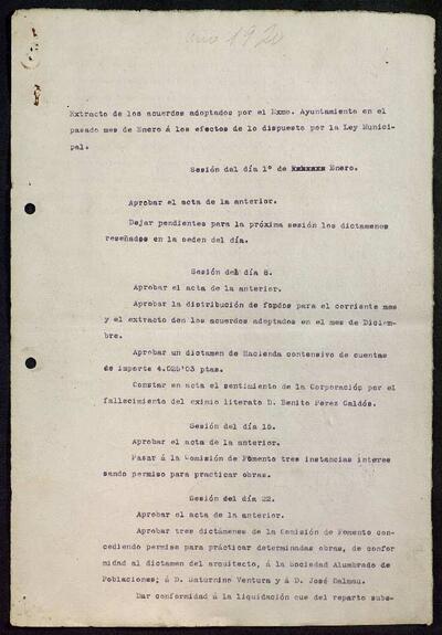 Extractes d'acords del ple, 1/1920, Sessió ordinària [Minutes]