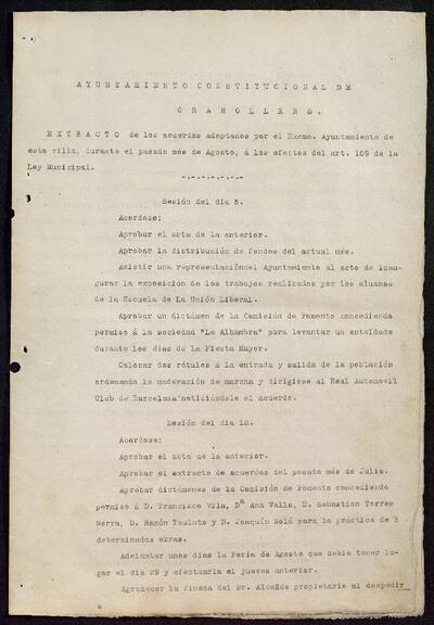 Extractes d'acords del ple, 8/1920, Sessió ordinària [Minutes]