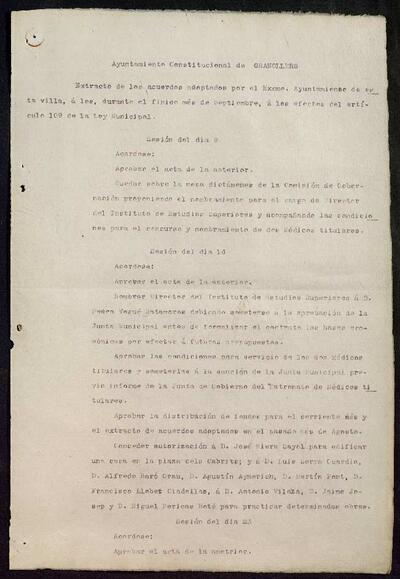 Extractes d'acords del ple, 9/1920, Sessió ordinària [Minutes]