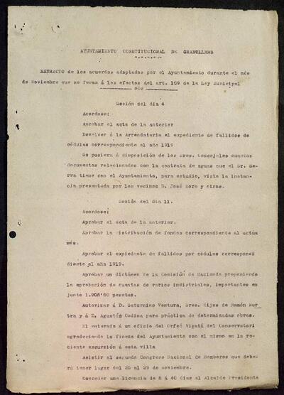 Extractes d'acords del ple, 11/1920, Sessió ordinària [Minutes]