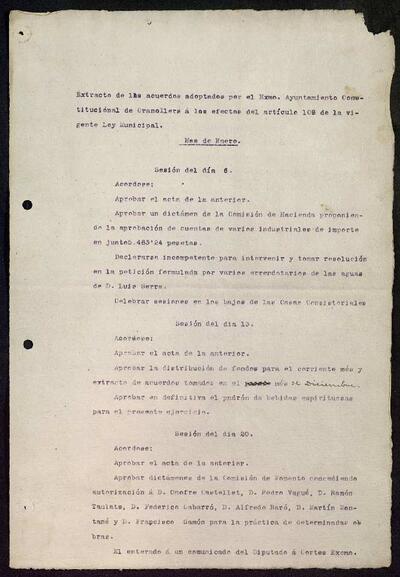 Extractes d'acords del ple, 1/1921, Sessió ordinària [Minutes]