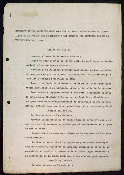 Extractes d'acords del ple, 2/1921, Sessió ordinària [Minutes]