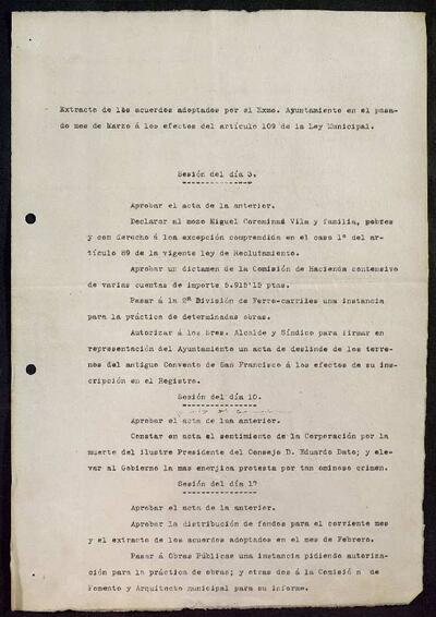 Extractes d'acords del ple, 3/1921, Sessió ordinària [Minutes]