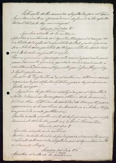 Extractes d'acords del ple, 6/1921, Sessió ordinària [Minutes]
