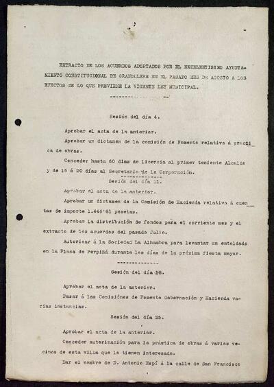 Extractes d'acords del ple, 8/1921, Sessió ordinària [Minutes]