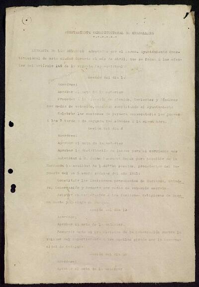 Extractes d'acords del ple, 4/1922, Sessió ordinària [Minutes]
