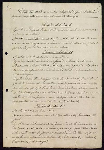 Extractes d'acords del ple, 5/1922, Sessió ordinària [Minutes]