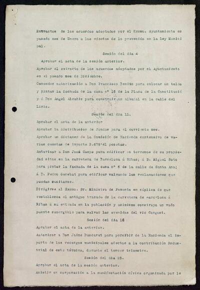 Extractes d'acords del ple, 1/1923, Sessió ordinària [Minutes]