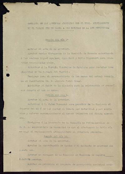 Extractes d'acords del ple, 3/1923, Sessió ordinària [Minutes]