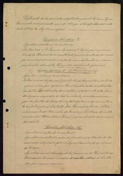 Extractes d'acords del ple, 5/1923, Sessió ordinària [Minutes]