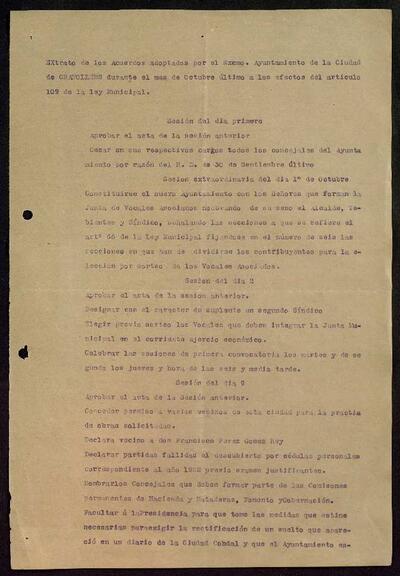 Extractes d'acords del ple, 10/1923, Sessió ordinària [Acta]