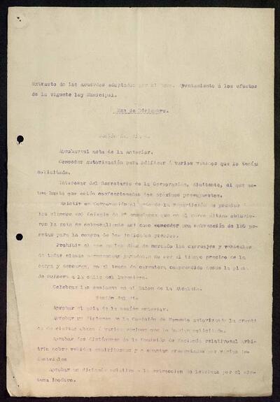 Extractes d'acords del ple, 12/1923, Sessió ordinària [Minutes]